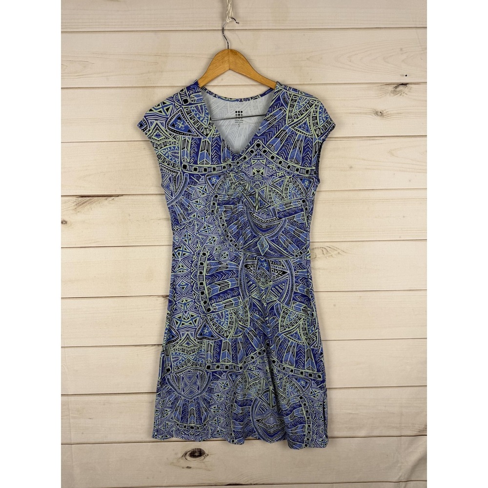 Title Nine Dress Womens Small Blue Geometric A Line V Neck Travel Casual Jersey